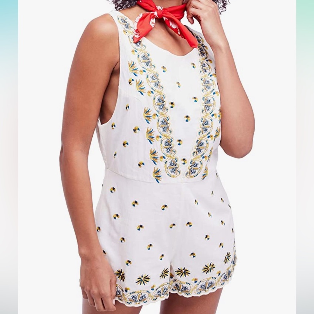 Free People Womens Margarita Embroidered Sleeveless Romper